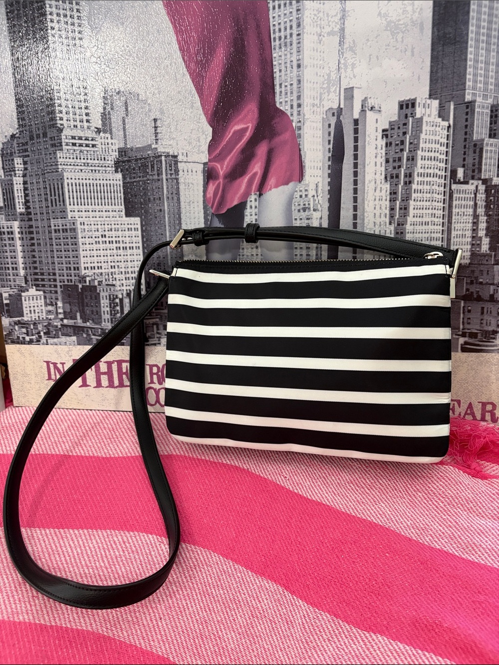 kate spade Black and White Nylon Striped Crossbody Bag - Picture 2 of 12